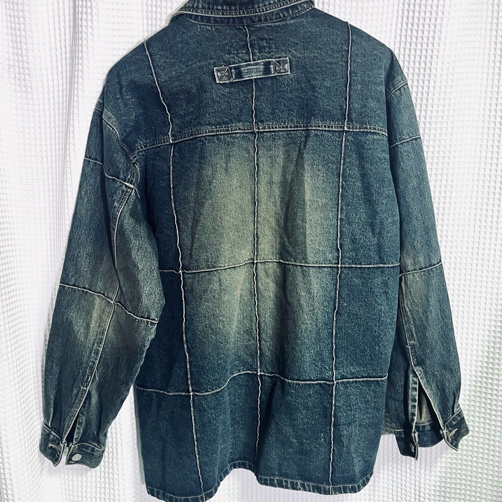 Vintage Vibes GL Patchwork Heavy Cotton Blue Jean Shirt Jacket Side Slits XXL - Picture 9 of 11